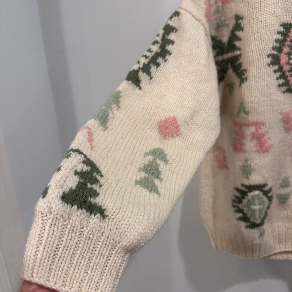 Vintage 80s 90s Outback Red Cream and Green Patterned crewneck Sweater large - Picture 3 of 8